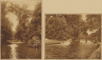 872156 Collage van 2 foto's betreffende de rivier de Kromme Rijn en omgeving te Utrecht.